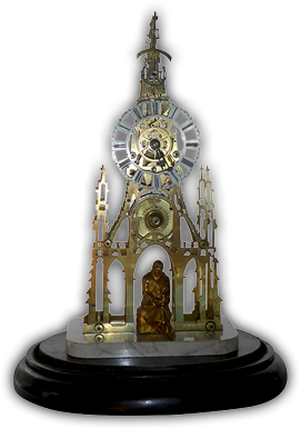 Victorian Skeleton Clock in the shape of Walter Scott Memorial